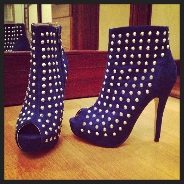 blue studded booties