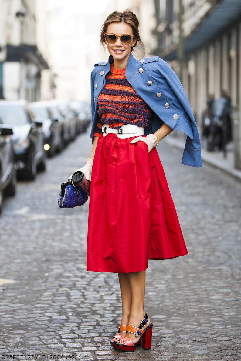 street style seconds red skirt